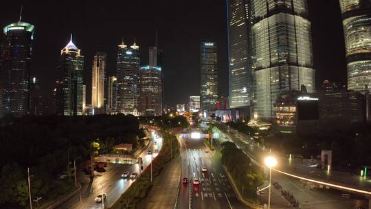 上海陆家嘴夜景航拍空镜