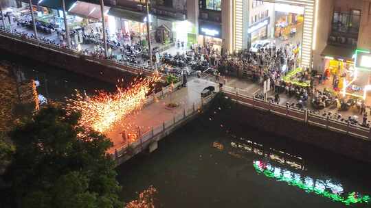 福建民俗工艺打铁花龙年新春春节素材航拍