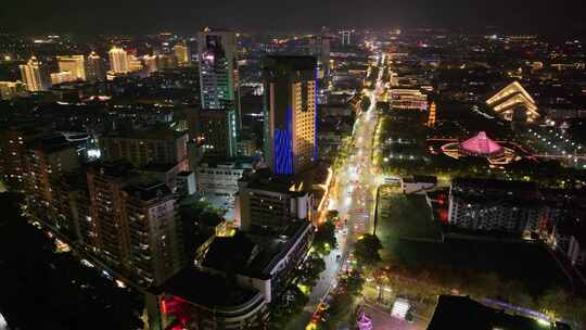 浙江绍兴越城区夜晚夜景街道街景航拍城市风