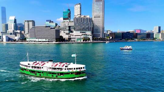 航拍香港维多利亚港维港天星小轮大张保