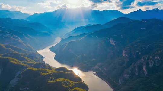 山脉河流自然风光航拍素材