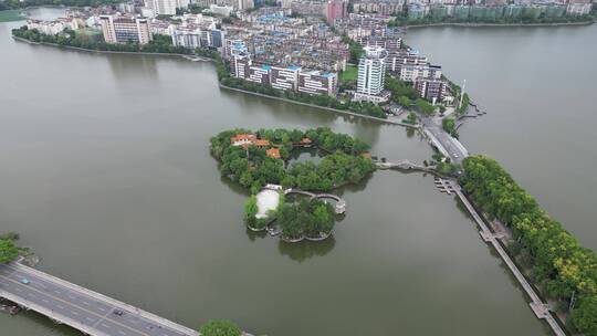 航拍湖北黄石磁湖风景区