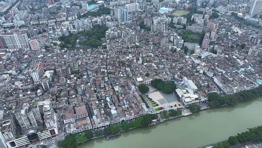 江门航拍老城区航拍江门古城建筑风光