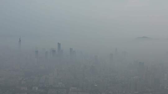 江苏南京城市清晨迷雾日出彩霞航拍