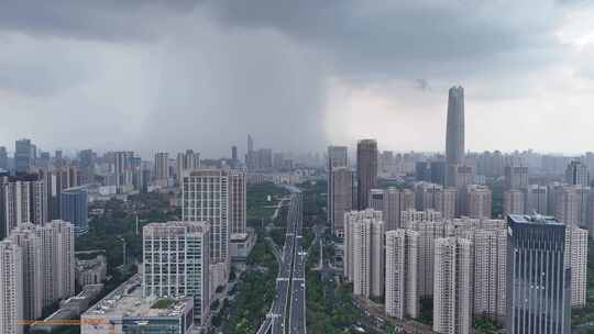 湖北武汉城市暴雨来临乌云密布航拍