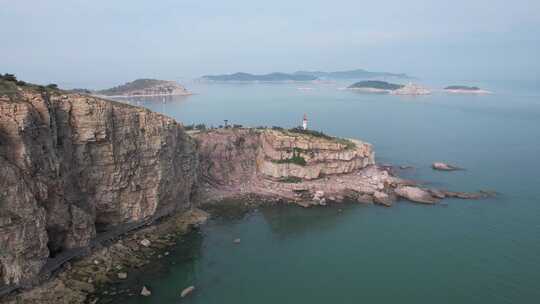 大海海洋岛屿自然风光山东烟台长岛航拍