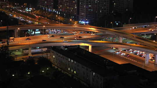 中国北京大郊亭桥夜景车流风光延时