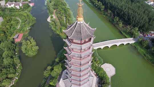 江苏宿迁城市地标建筑九龙七凤宝塔航拍