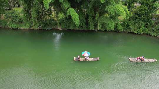 航拍桂林阳朔遇龙河竹筏漂流