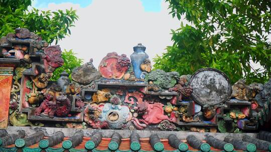 佛山祖庙博物馆陶瓷瓦脊砖雕空镜