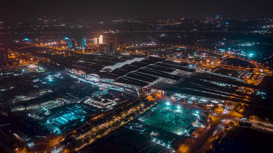 广州_广州南站_夜景延时航拍4K