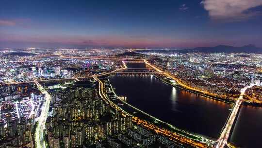 城市日转夜夜景延时