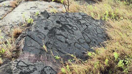 描绘一个家庭的夏威夷熔岩岩画。