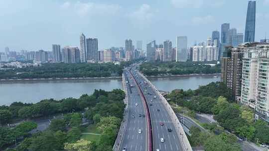 广州大桥航拍广州市车流交通视频素材模板下载
