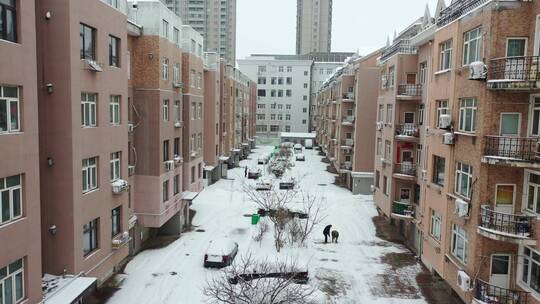 雪景城市小区航拍景象