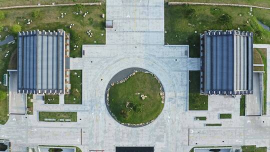 航拍俯视人文松江艺术中心云间会堂园区