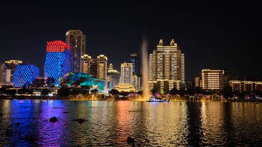 广西柳州夜景柳江音乐喷泉风景