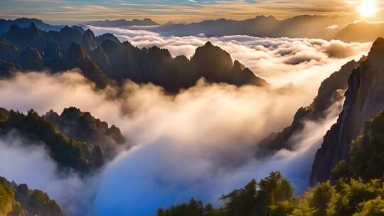山峦云海日出风光