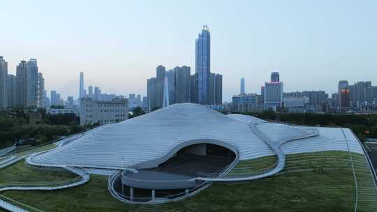 航拍武汉现代城市地标建筑琴台美术馆
