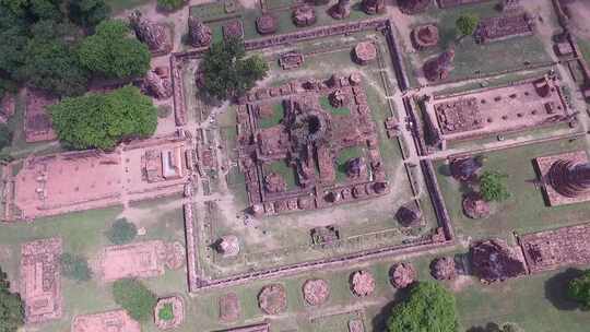 泰国大城府寺庙佛像建筑航拍