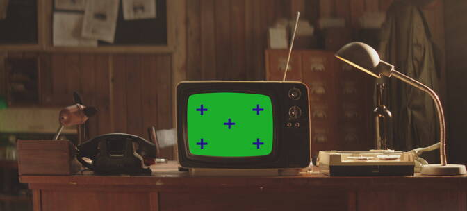复古年代室内老书桌电视机TVC广告实拍素材