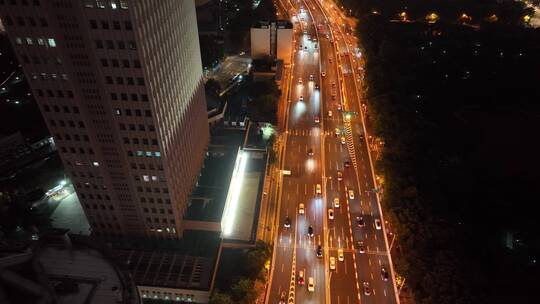 上海延安高架路夜景航拍