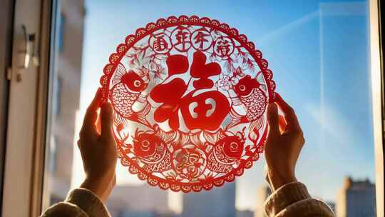 春节元宵喜庆福字剪纸中国传统文化