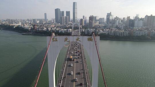 航拍广西柳州柳江桥梁