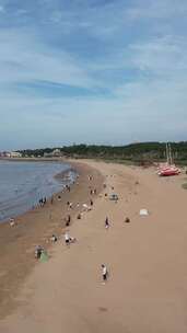 竖版航拍蓝色海洋大海沙滩夏日风景