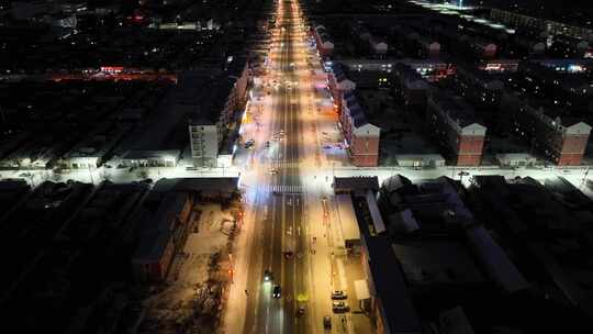 最冷城市根河冬季街道灯光夜景