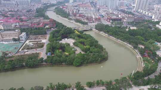 河北沧州古运河风光航拍视频素材模板下载