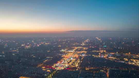 航拍西安大唐不夜城夜景延时