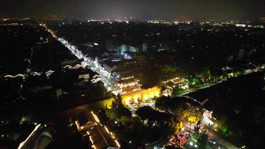 江苏苏州山塘街夜景灯光航拍