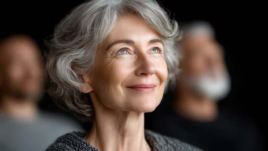 银发女性面带微笑眺望未来