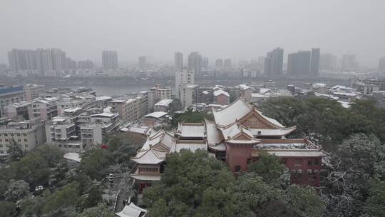 湖南衡阳回雁峰雪景4k航拍