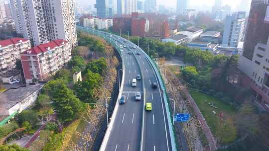 上海虹口区内环高架路航拍车流马路道路城市视频素材模板下载