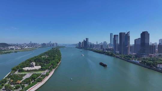 长沙橘子洲景区橘子洲大气航拍