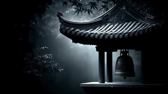 夜色笼罩下的东方古亭静谧而神秘