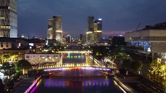 航拍宁波市中心城市繁华夜景