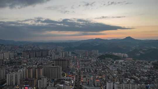 贵州黔东南凯里晚霞夜景航拍延时