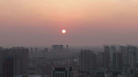 城市日出时分的高楼大厦全景画面