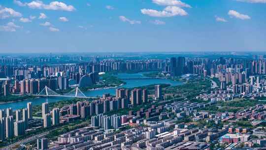 中国辽宁沈阳浑河两岸城市航拍延时视频素材模板下载