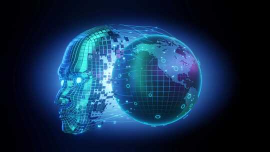 人工智能将统治世界，数字人脸，网络线路连