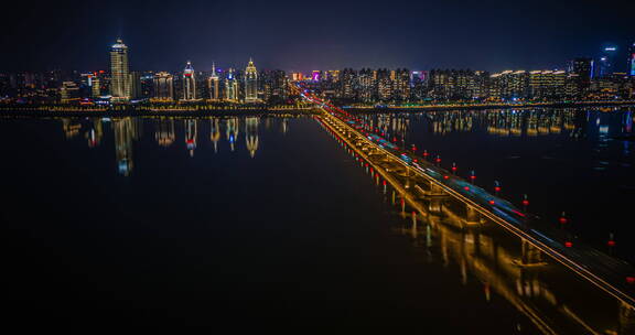 南昌大桥 江面 夜景 上升 延时