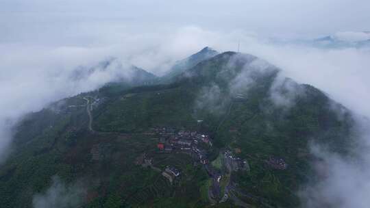 航拍高山云海和美丽乡村