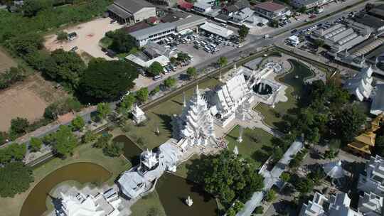 泰国清莱白庙或荣坤寺鸟瞰图视频素材模板下载