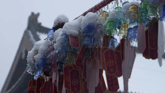 杭州径山寺中式古建筑寺庙雪景