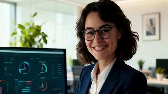 办公室女商人使用电脑