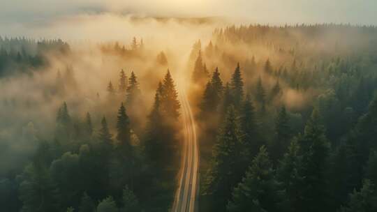 森林氧吧 森林公路汽车广告片头 森林云雾