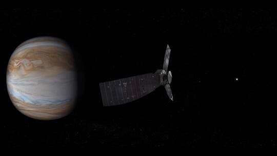 美国宇航局4K朱诺航天器与木星在距离1动画可视化